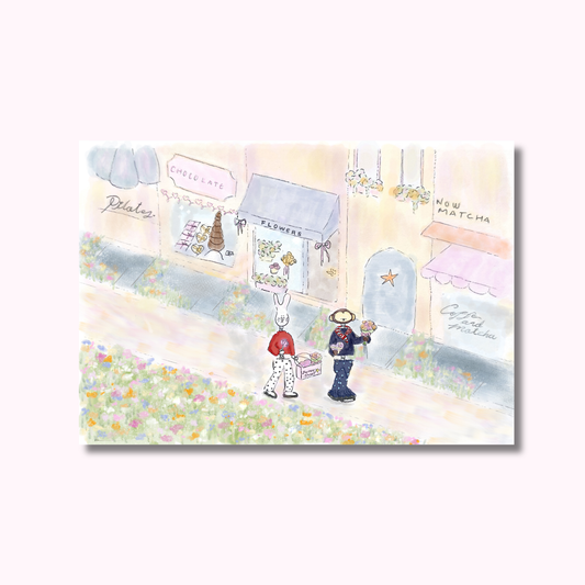 Bunny and Monkey Walking Print